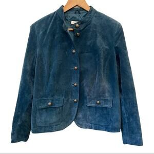 Charter Club Leather Suede Teal Jacket Blazer Large Petite